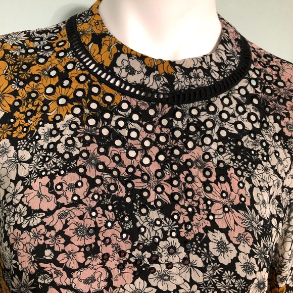 NWT-Ranna Gill Floral Mirror Flutter Sleeve Dress-Sz S - Picture 9 of 15